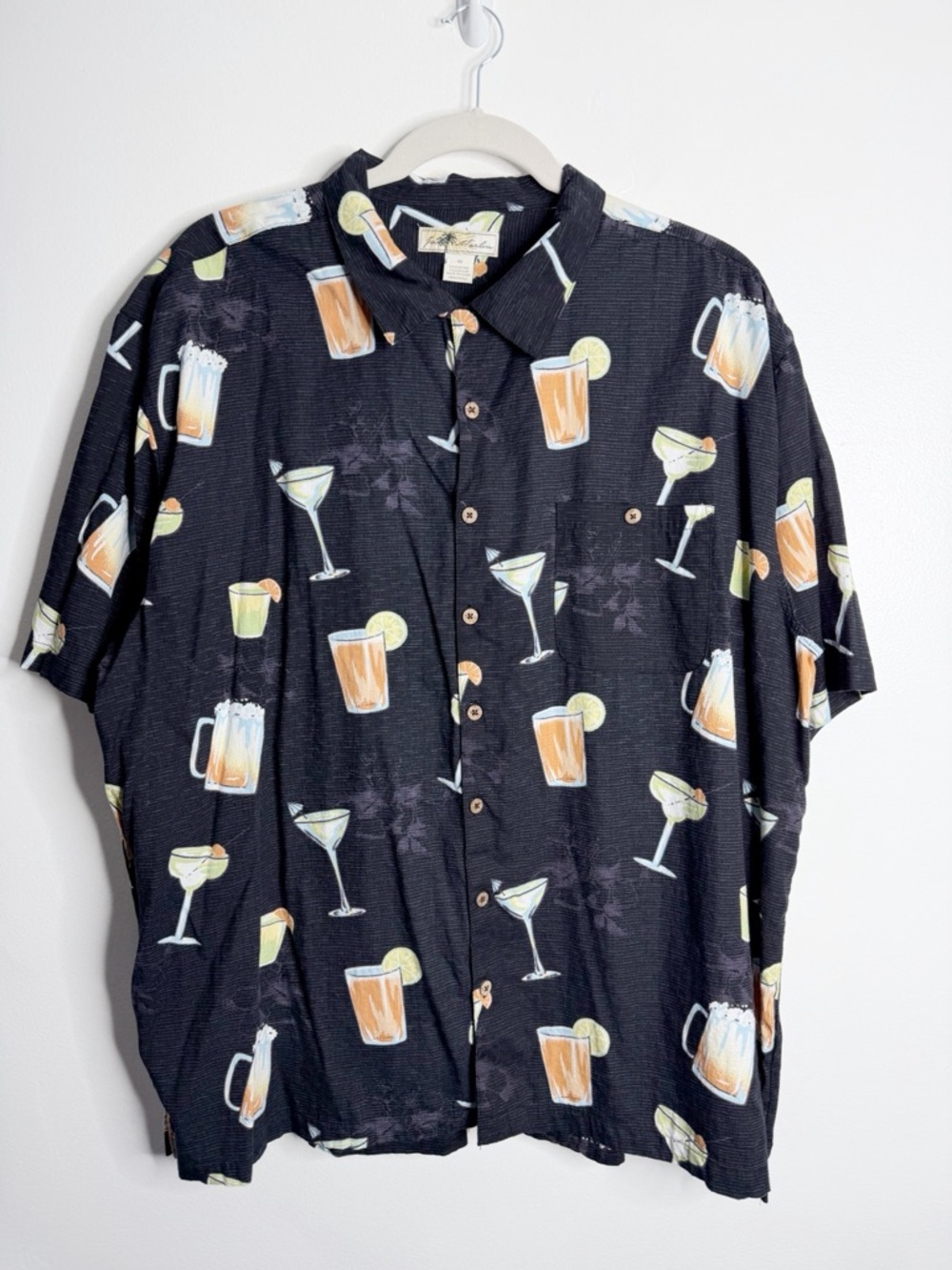 Joe Marlin Mens Cocktail Print Hawaiian Shirt Black Button Up Vacation Resort 4X